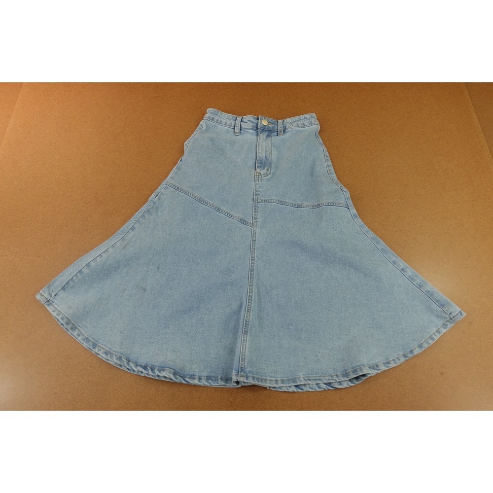 Adina Womens Size XXS Light‎ Blue Wash Denim High Rise Tulip Midi Skirt NWT